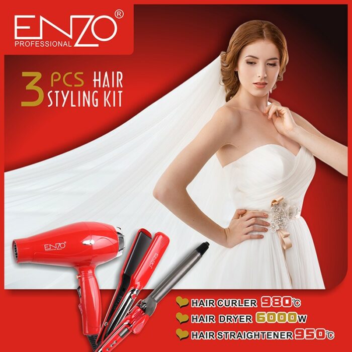 ENZO PROFESSIONAL kit coiffure 3en 1 séchoir+lisseur+boucleur EN-6305