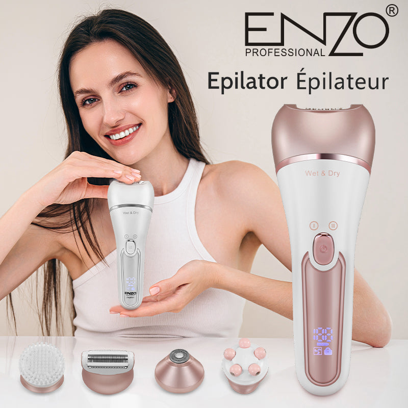 ماكينة إزالة الشعر الرطبة والجافة اللاسلكية ENZO EN-5842 Wet & Dry Sans Fil Pour Les Jambes Et Le Corps, Avec 10 Accessoires