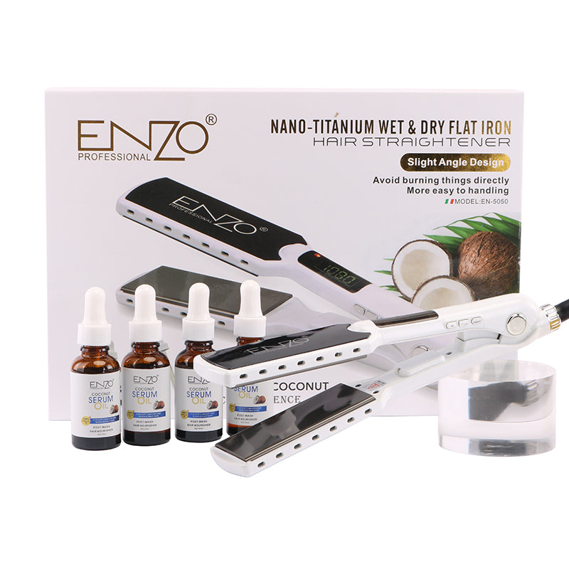 Lisseur nano titanium 1080°F avec 4 Bouteilles D'huile De Coco ENZO EN-5050 |  مكواة فرد الشعر نانو تيتانيوم