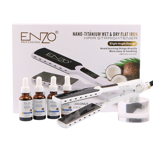 Lisseur nano titanium 1080°F avec 4 Bouteilles D'huile De Coco ENZO EN-5050 |  مكواة فرد الشعر نانو تيتانيوم
