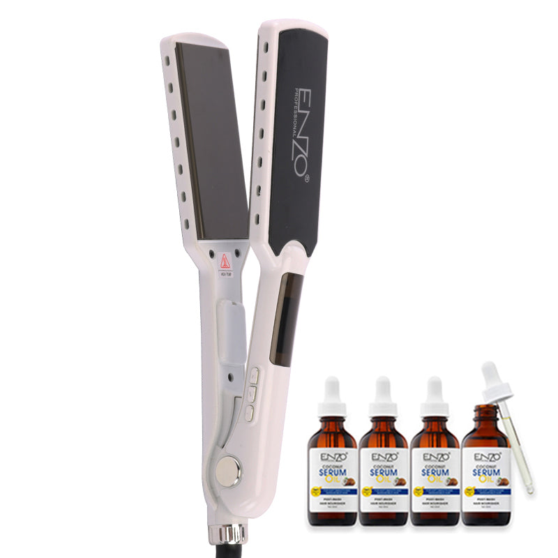 Lisseur nano titanium 1080°F avec 4 Bouteilles D'huile De Coco ENZO EN-5050 |  مكواة فرد الشعر نانو تيتانيوم