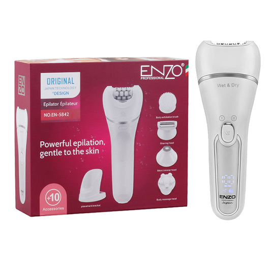 ماكينة إزالة الشعر الرطبة والجافة اللاسلكية ENZO EN-5842 Wet & Dry Sans Fil Pour Les Jambes Et Le Corps, Avec 10 Accessoires