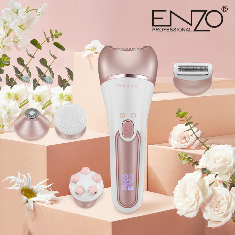 ماكينة إزالة الشعر الرطبة والجافة اللاسلكية ENZO EN-5842 Wet & Dry Sans Fil Pour Les Jambes Et Le Corps, Avec 10 Accessoires