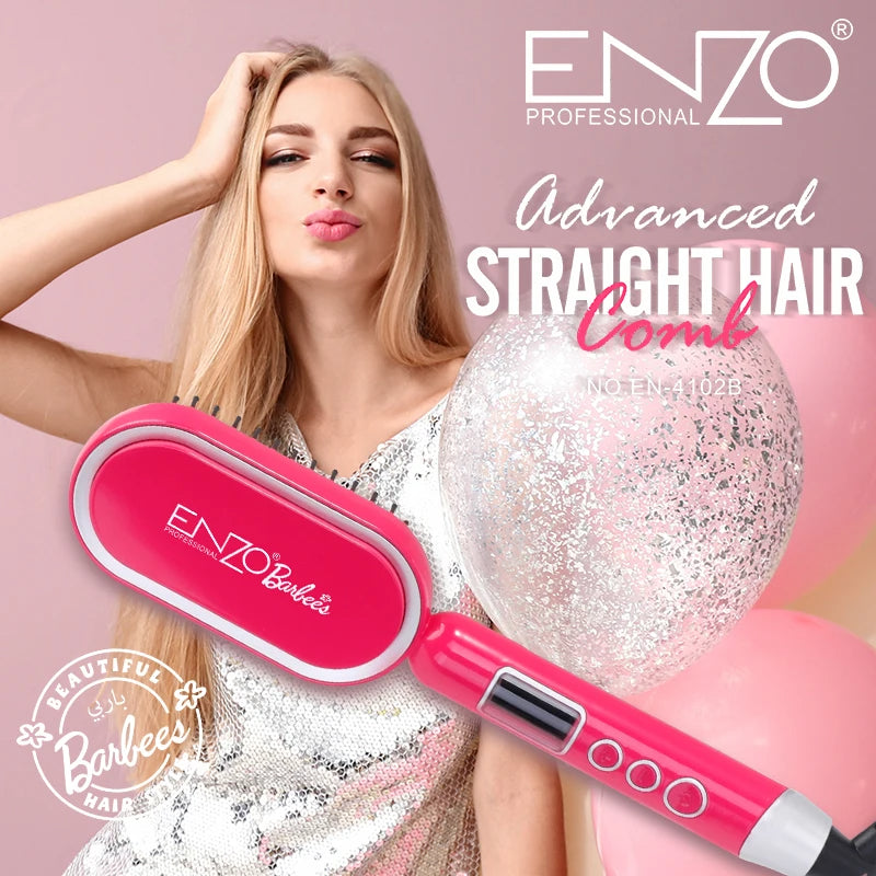 Brosse lissante chauffante ENZO ADVANCED STRAIGHT HAIR COMB Barbie Edition EN-4102X