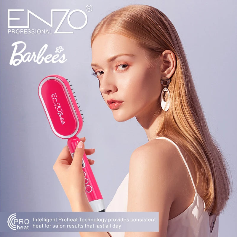 Brosse lissante chauffante ENZO ADVANCED STRAIGHT HAIR COMB Barbie Edition EN-4102X