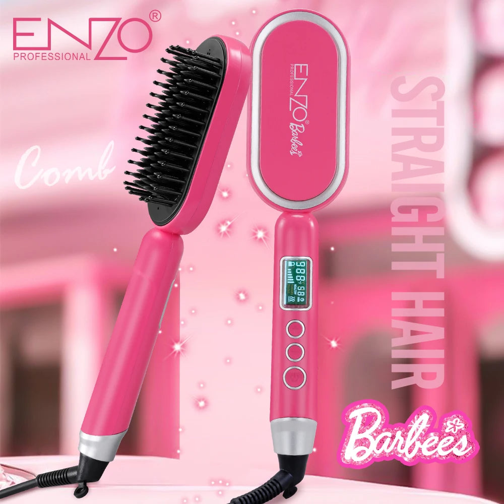 Brosse lissante chauffante ENZO ADVANCED STRAIGHT HAIR COMB Barbie Edition EN-4102X