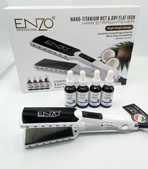 Lisseur nano titanium 1080°F avec 4 Bouteilles D'huile De Coco ENZO EN-5050 |  مكواة فرد الشعر نانو تيتانيوم